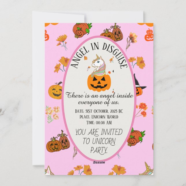 Mikitiez halloween unicorn spooky october fall holiday card (Back)