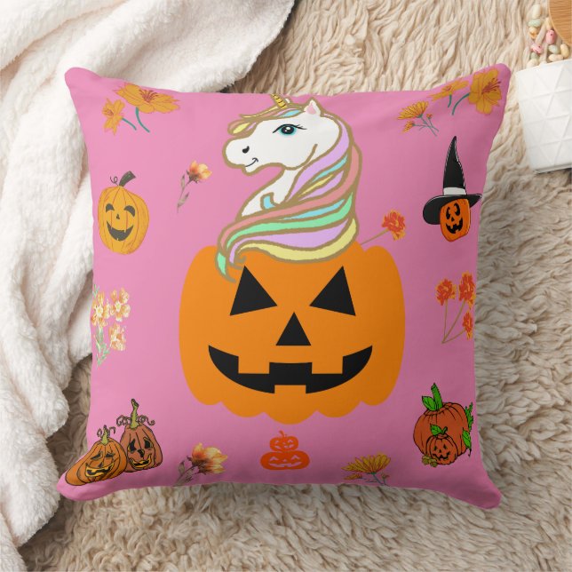 Mikitiez halloween unicorn spooky october fall  throw pillow (Blanket)
