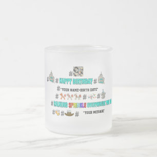 Mikitiez hashtag happybirthday emoji customize  frosted glass coffee mug
