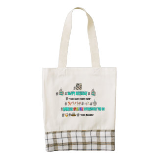 Mikitiez hashtag happybirthday emoji customize zazzle HEART tote bag