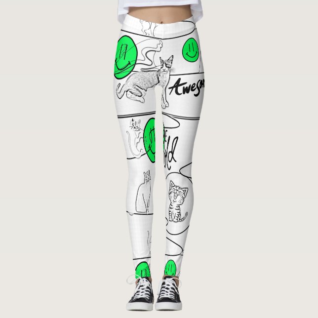 Mikitiez meow summer cat party beach  leggings (Front)