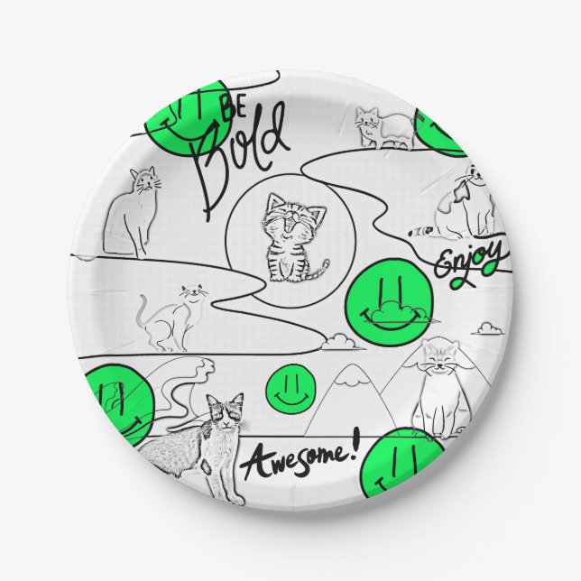 Mikitiez meow summer cat party beach  paper plates (Front)