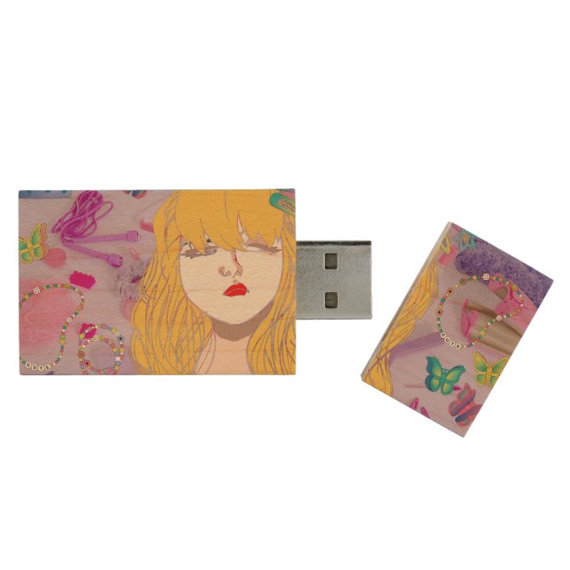 Mikitiez premier movie night princess doll summer  wood flash drive (Opened)