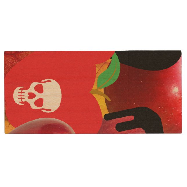 Mikitiez red skull toxic apple vegan summer wood flash drive (Front)