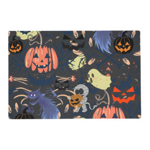 Mikitiez retro vintage halloween ghouls pumpkin placemat