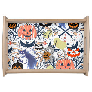 Mikitiez retro vintage halloween ghouls pumpkin  serving tray