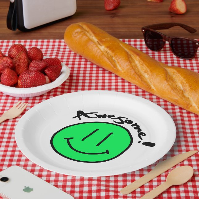 Mikitiez smiley face school summer spring green  paper plates (Picnic)