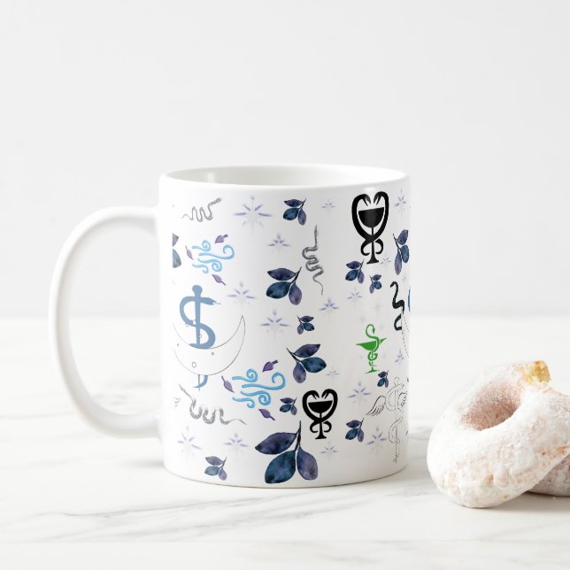 Mikitiez snake snakeperson wizard witch magic coffee mug (With Donut)