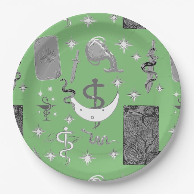 Mikitiez snake snakeperson wizard witch magic  paper plates (Front)