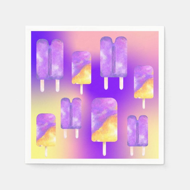 Mikitiez summer rainbow purple gold popsicle napkins (Front)