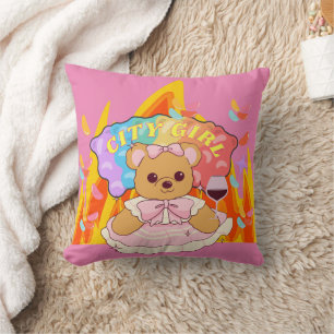 Mikitiez summer teddy bear jelly red wine fire  throw pillow