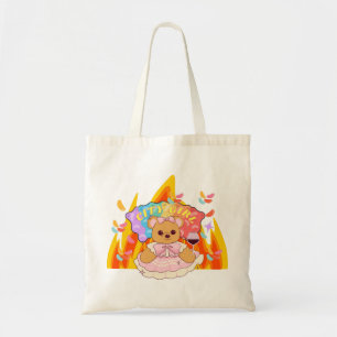 Mikitiez summer teddy bear jelly red wine fire tote bag