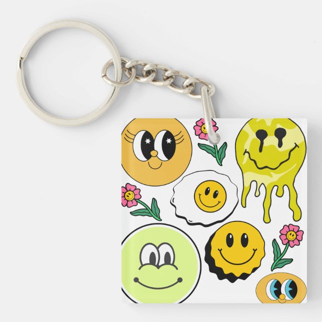 Mikitiez Throw Pillow Smileyface yellow garden Keychain (Front)