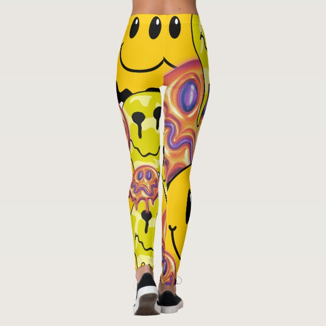 Mikitiez Throw Pillow Smileyface yellow garden Leggings (Back)