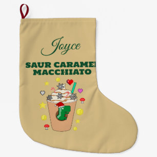 Mikitiez Trex dinosaur icedcoffee caramel xmas Large Christmas Stocking