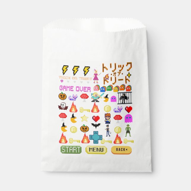 Mikitiez videogame pixel halloween spooky bat  favor bag (Front)