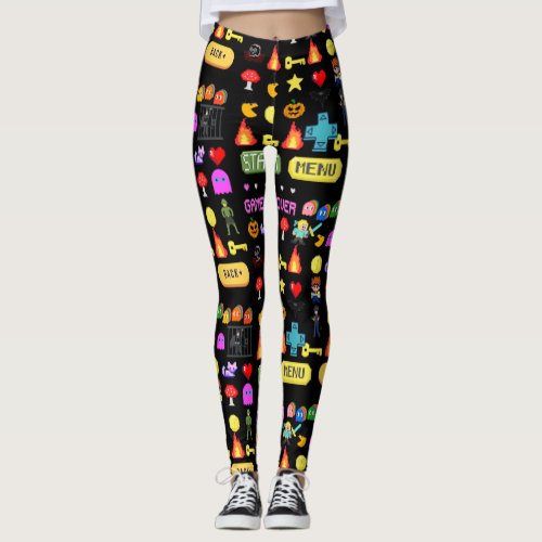 Mikitiez videogame pixel halloween spooky bat  leggings