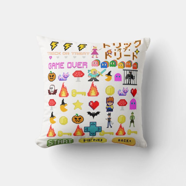 Mikitiez videogame pixel halloween spooky bat  throw pillow (Front)
