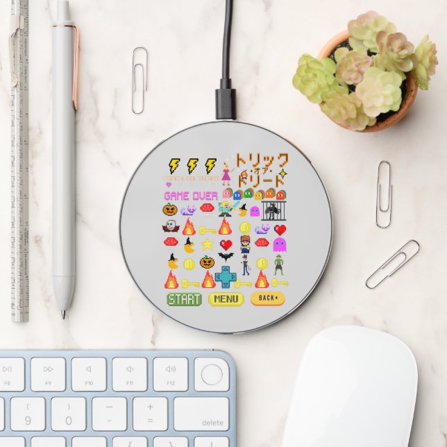 Mikitiez videogame pixel halloween spooky bat  wireless charger  (Desk)