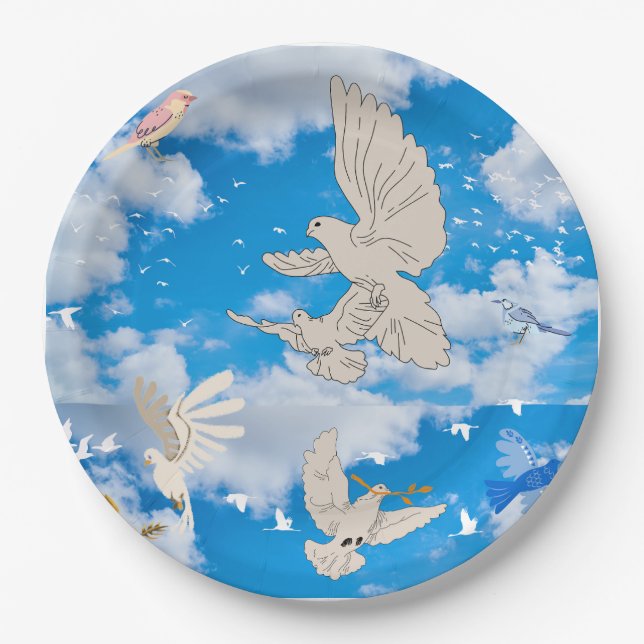Mikitiez white bird blue sky summer beach freedom  paper plates (Front)