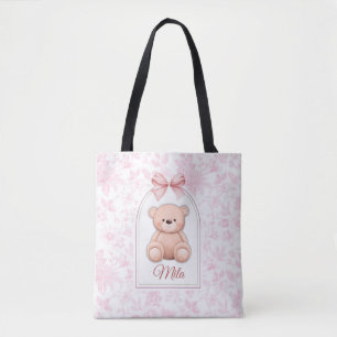 Mila   Custom Pink Teddy Bear Nursery Design  Tote Bag