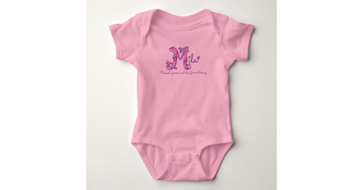 Mila Name And Meaning Letter M Baby Girls Clothing Baby Bodysuit
