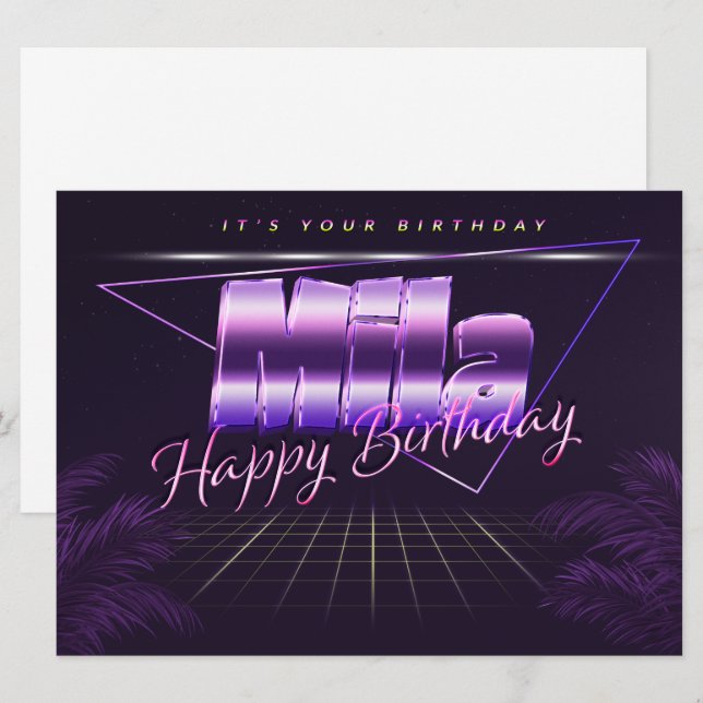 Mila Name First Name lilac retro card birthday (Front/Back)