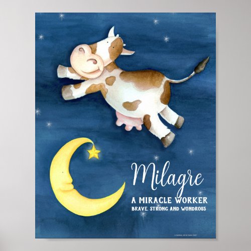 Milagre name meaning whimsy cow art over the moon poster