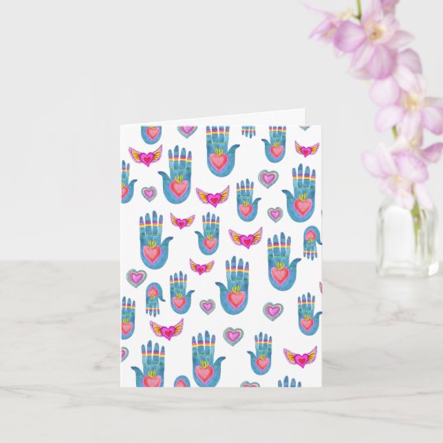 Milagros Flaming Hearts Watercolor Cute Valentines Card (Orchid)