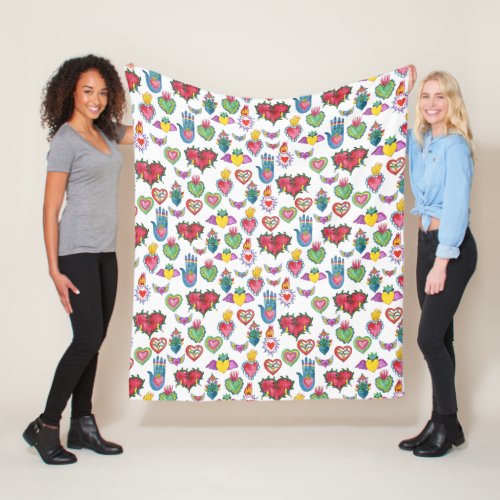 Milagros Flaming Hearts Watercolor Valentine Love Fleece Blanket