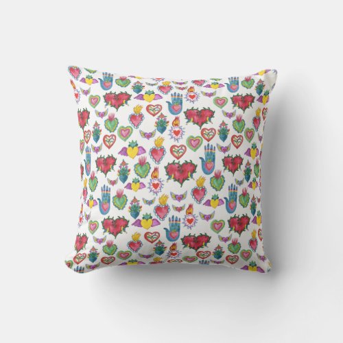Milagros Flaming Hearts Watercolor Valentine Love Throw Pillow