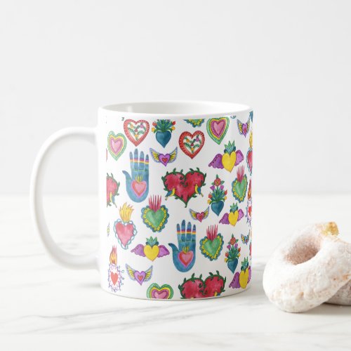 Milagros Flaming Hearts Watercolor Valentines Love Coffee Mug