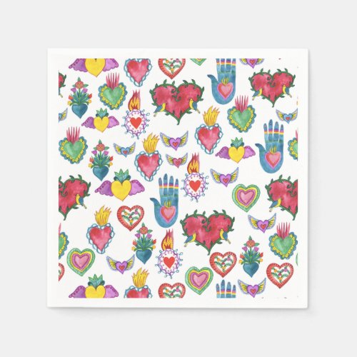 Milagros Flaming Hearts Watercolor Valentines Love Napkins