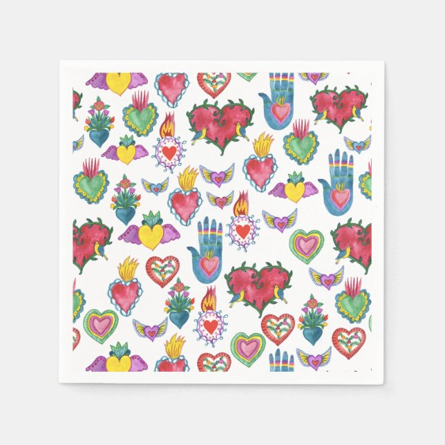 Milagros Flaming Hearts Watercolor Valentines Love Napkins (Front)