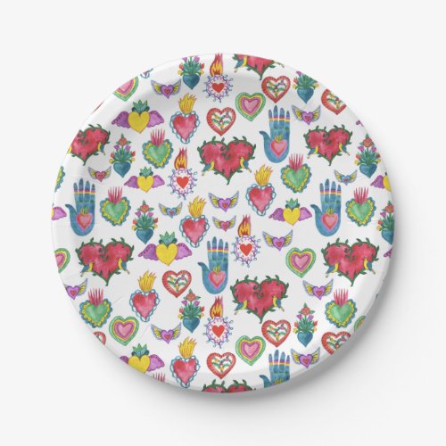 Milagros Flaming Hearts Watercolor Valentines Love Paper Plates