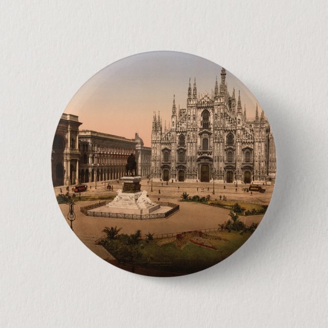 Milan Cathedral and Piazza, Lombardy, Italy Pinback Button (Front)