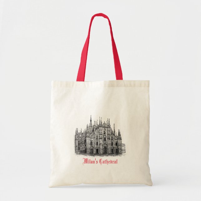 Milan Cathedral Drawing Red White Tote Bag (Front)