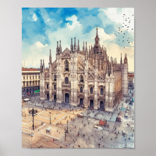 Milan Cathedral Italy Watercolor Art Poster