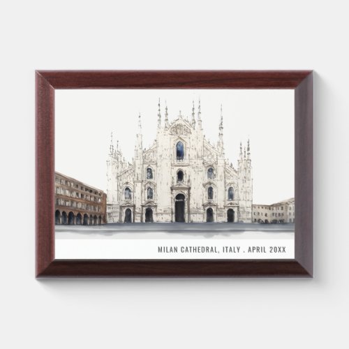 Milan Cathedral Italy Watercolor Italian Travel Award Plaque
