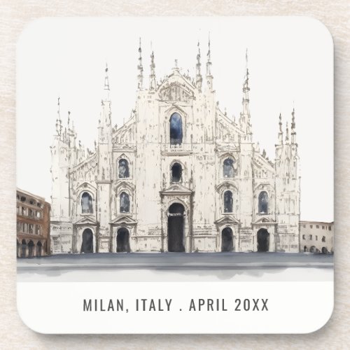 Milan Cathedral Italy Watercolor Italian Travel Beverage Coaster