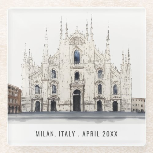 Milan Cathedral Italy Watercolor Italian Travel Glass Coaster