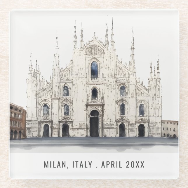 Milan Cathedral Italy Watercolor Italian Travel Glass Coaster (Front)