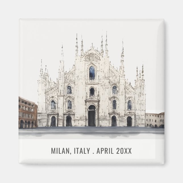Milan Cathedral Italy Watercolor Italian Travel Magnet (Front)