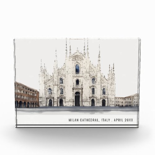 Milan Cathedral Italy Watercolor Italian Travel Photo Block