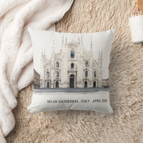 Milan Cathedral Italy Watercolor Italian Travel Throw Pillow
