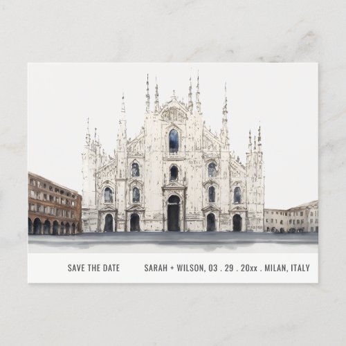 Milan Cathedral Italy Watercolor Save The Date Postcard