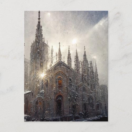 Milan duomo in the snow  postcard