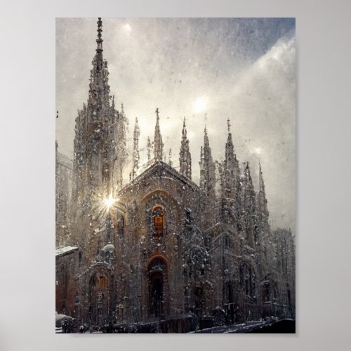 Milan duomo in the snow poster
