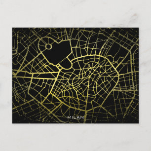 Milan Gold Style Art Map Postcard