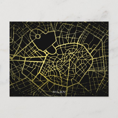 Milan Gold Style Art Map Postcard